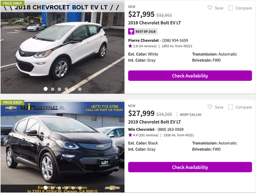 Chevy bolt deals price drop