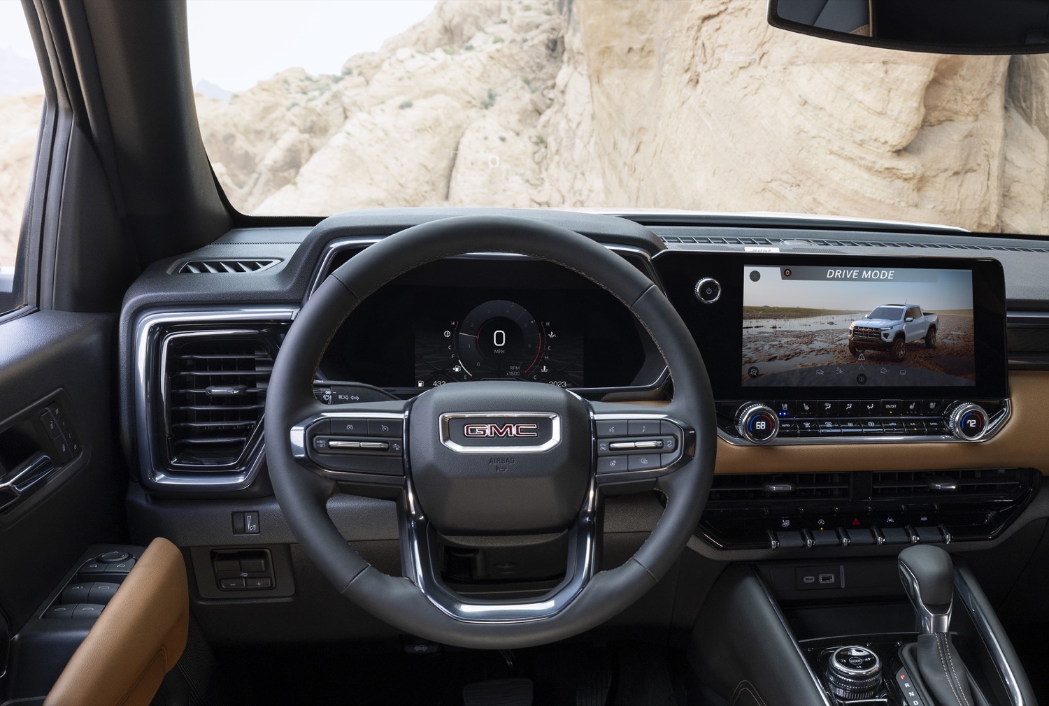 2023-gmc-canyon-at4-interior-002-steering-wheel-dash-instument-panel-gauge-cluster-center-infotainment-screen
