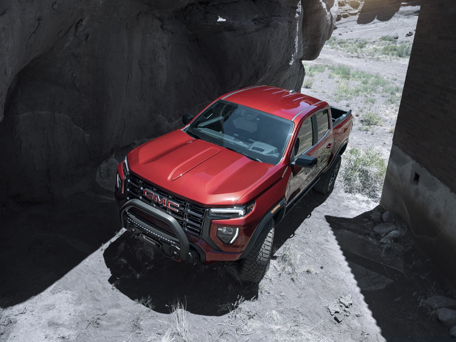2023-gmc-canyon-at4x-exterior-014-front-three-quarters-overhead