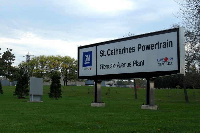 A sign outside the GM St. Catharines plant. 