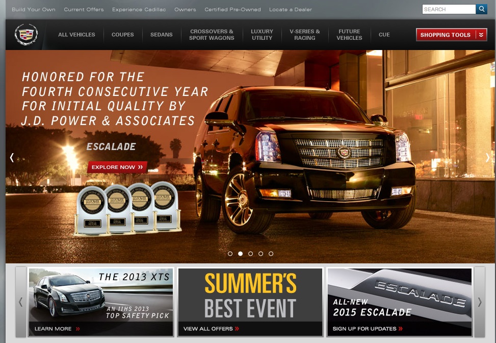Screenshot of Cadillac.com on August 9, 2013