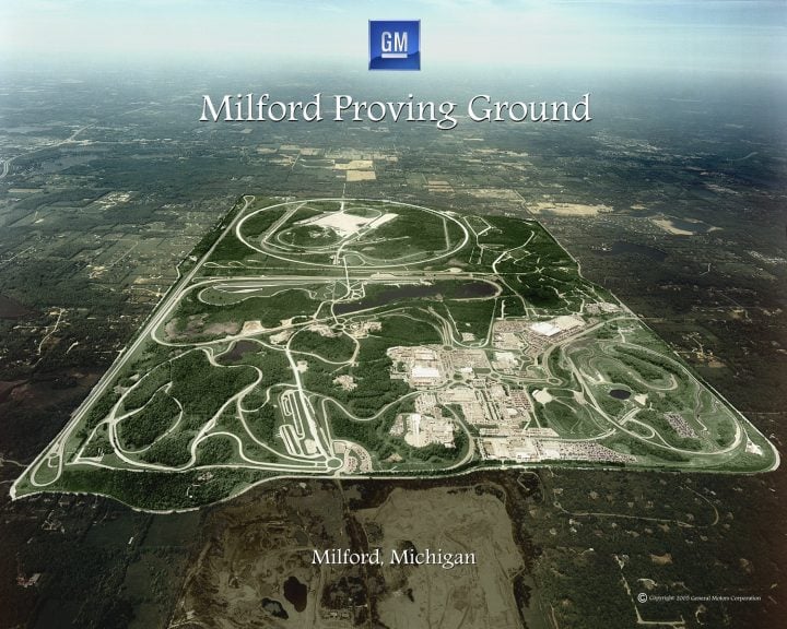 Aerial view of the GM Milford Proving Ground and surroundings. 