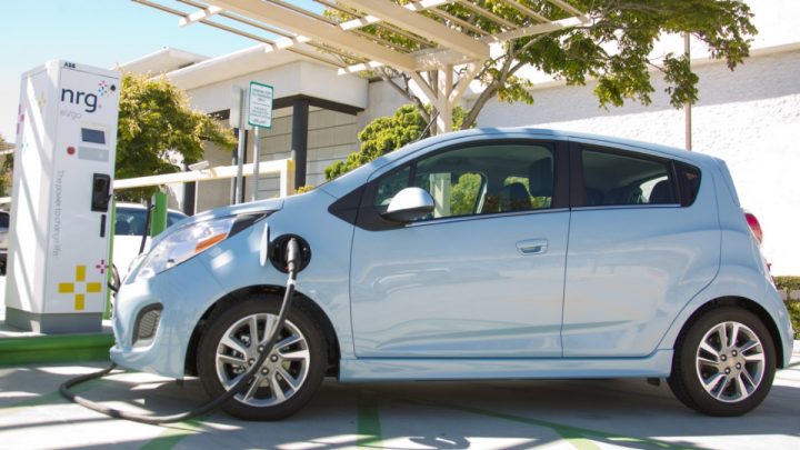 A 2014 Chevy Spark EV is charged.