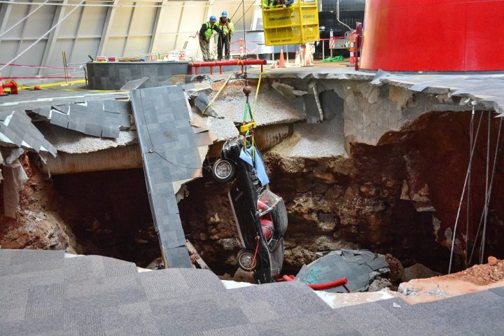 The sinkhole that opened up at the National Corvette Museum in 2014.