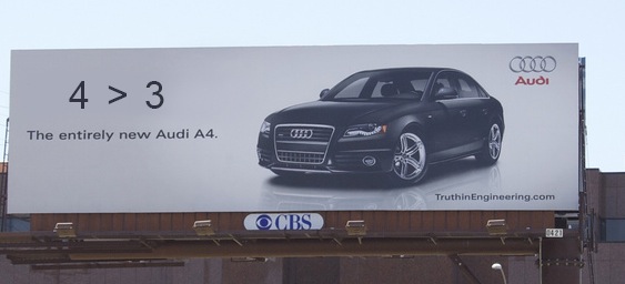 Audi A4 greater than BMW 3 Series billboard