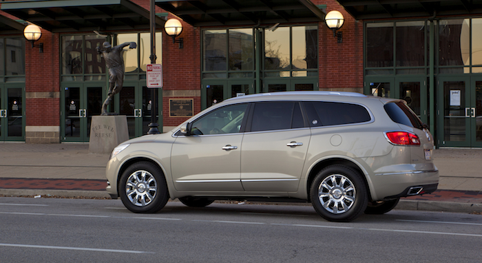 Rear three quarters view of the 2015 Buick Enclave.