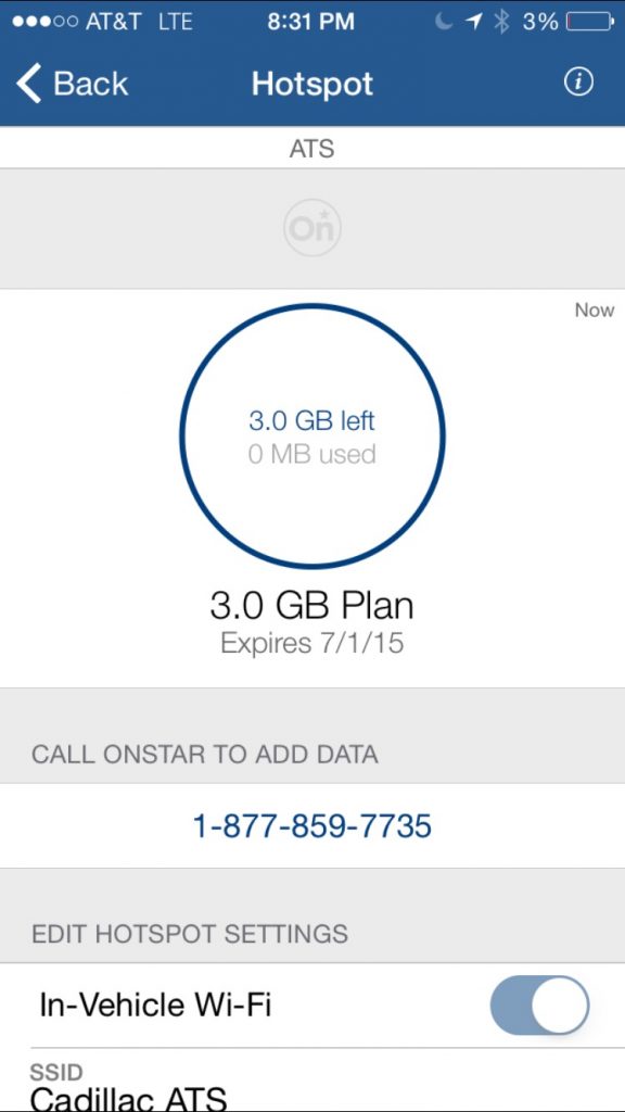 The data usage tracker of OnStar RemoteLink 2.0