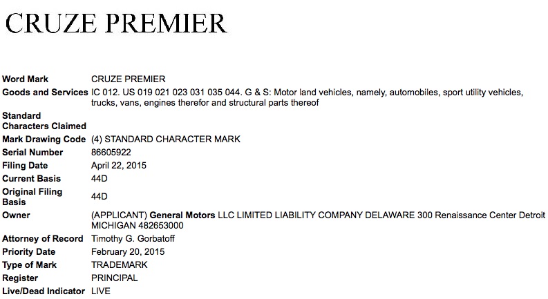 GM's trademark application with the United States Patent & Trademark Office