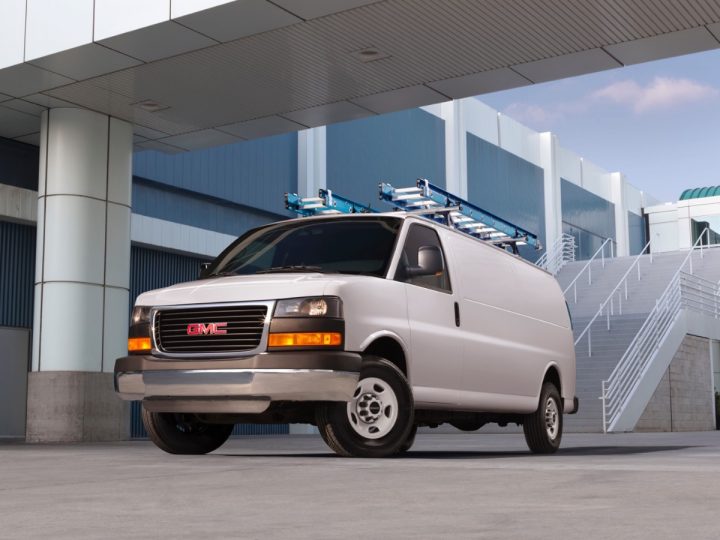 Front three quarters view of the 2025 GMC Savana.