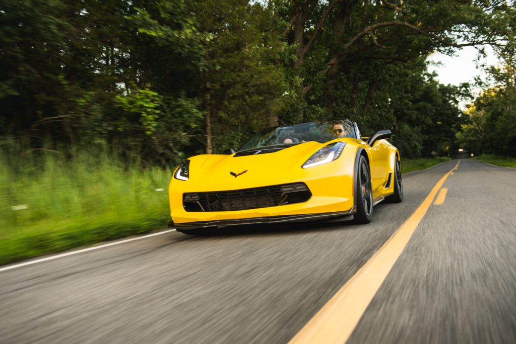 Front three quarters view of the 2015 Chevy Corvette.