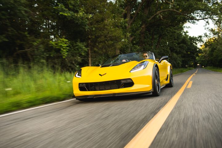 Chevy Corvette convertible front three quarter angle.