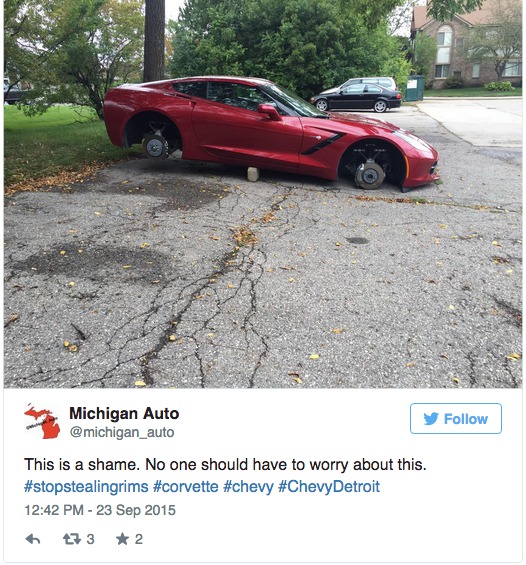 Chevrolet Corvette  Stingray Wheels Stolen Twitter Picture