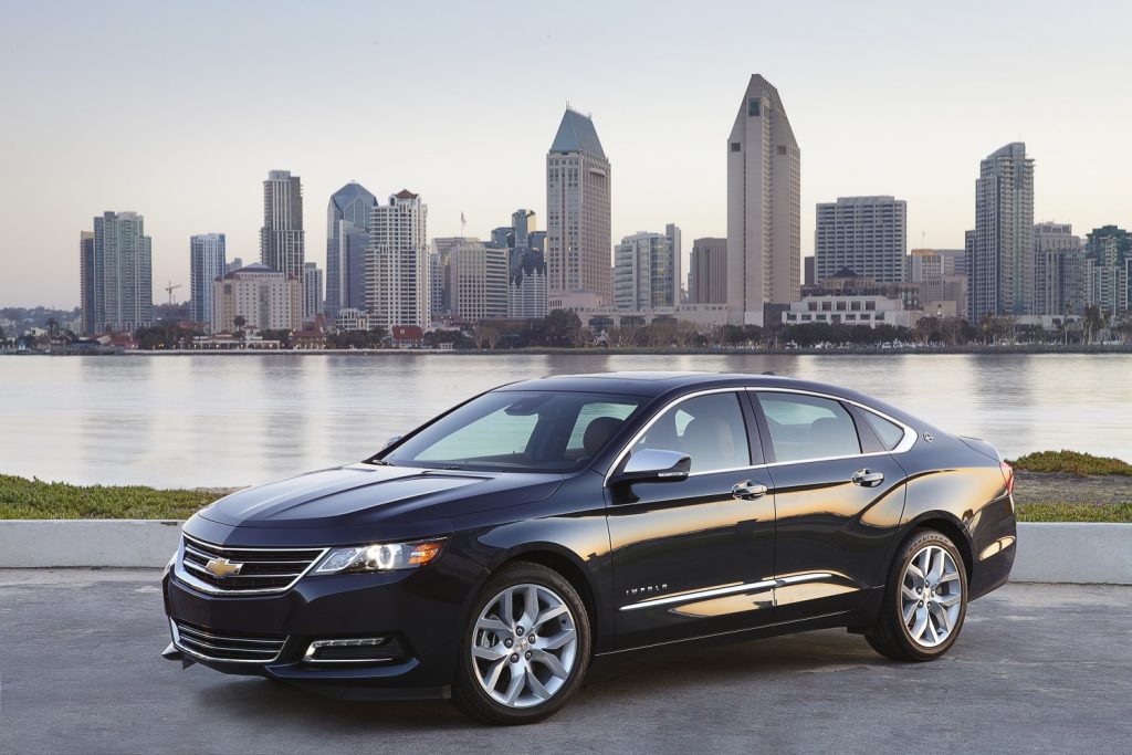 Side view of a 2016 Chevy Impala, subject of a class action lawsuit versus GM.