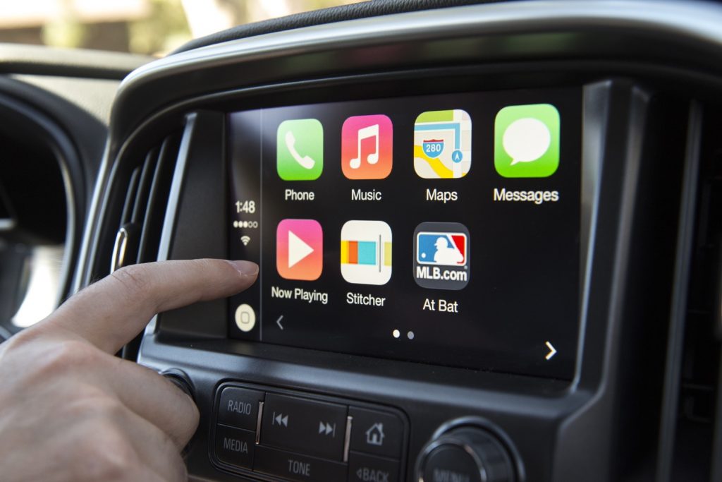 A photo of Apple CarPlay on an infotainment screen in the Chevy Colorado.