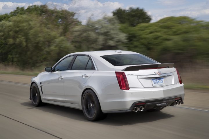 Rear three quarters view of the Cadillac CTS. 