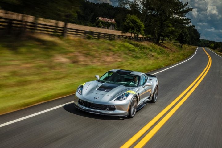 Chevy Corvette Grand Sport driving on a road.