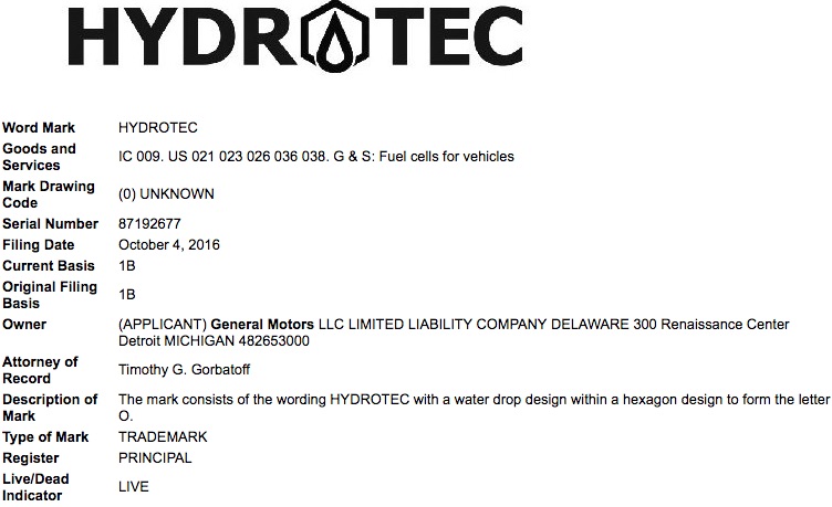 GM General Motors Hydrotec Image Trademark Application USPTO
