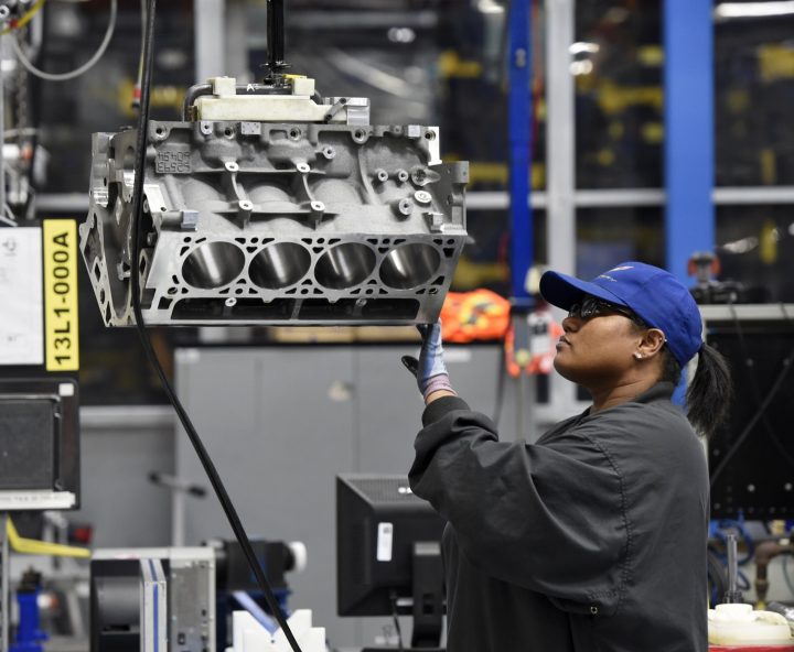 A worker at the GM Bowling Green Corvette plant in Kentucky.