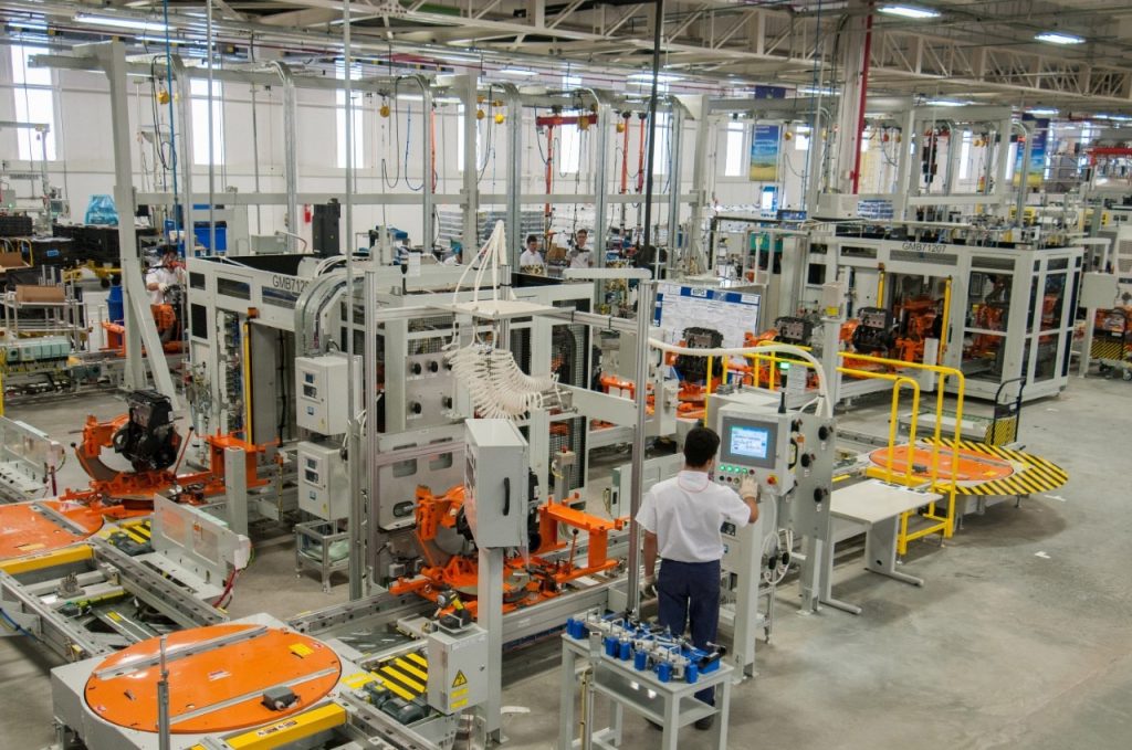 An assembly line at a GM Chevrolet plant.