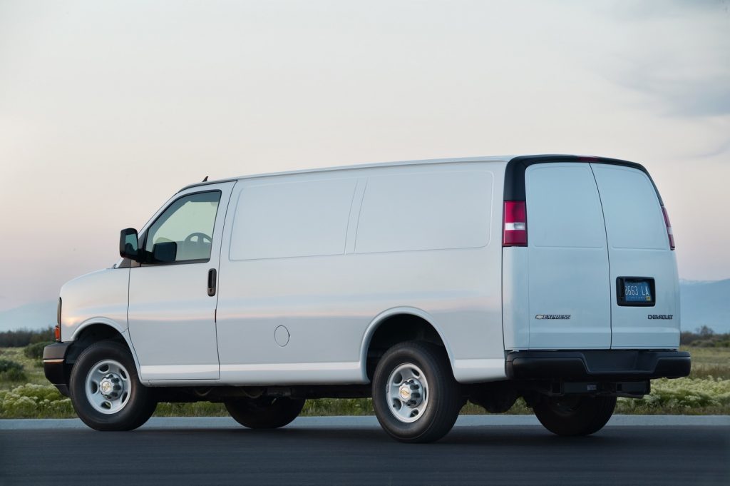 This is the 2016 Chevy Express full-size cargo van. The current generation cargo and passenger van will be replaced with a overhauled model for the 2027 model year.