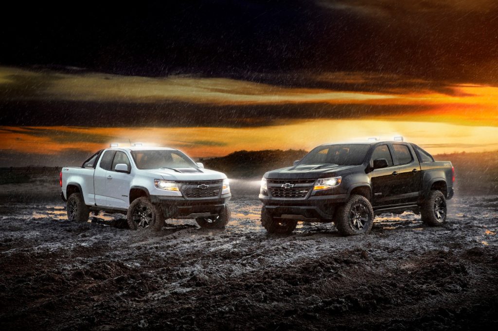 (L to R) 2018 Colorado ZR2 Dusk and ZR2 Midnight Editions