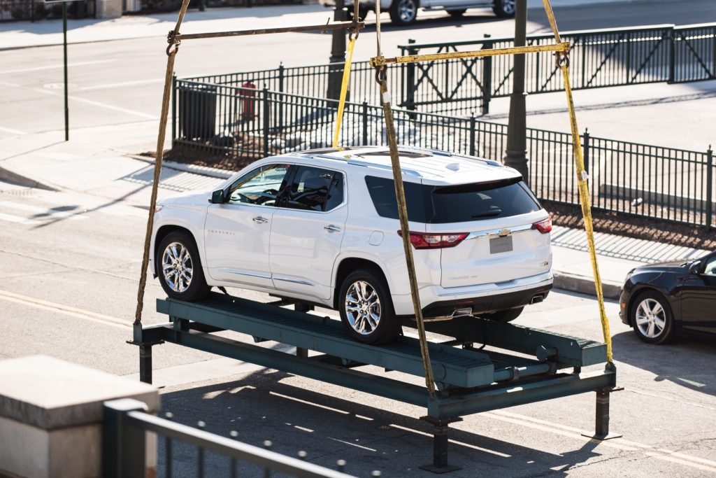 2018 Chevrolet Traverse being loaded on to Chevrolet Fountain at Comerica Park - March 2018 - 004
