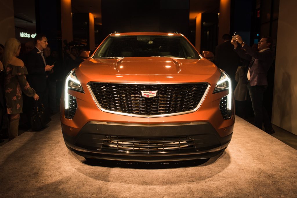 2019 Cadillac XT4 exterior live reveal 010 front end and Cadillac logo
