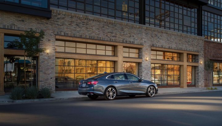 Rear-three-quarter view of Chevy Malibu.