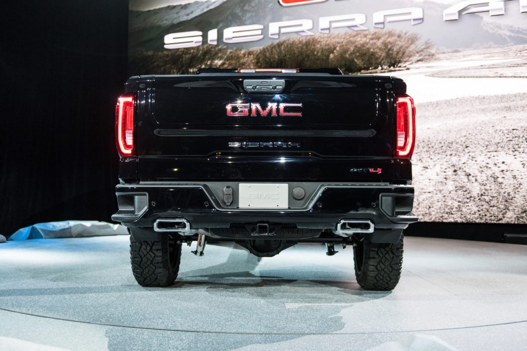 2019 GMC Sierra AT4 1500 exterior live at 2018 New York Auto Show 011 rear end with GMC logo