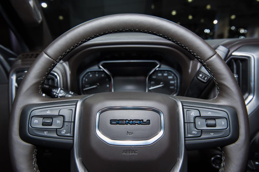 2019 GMC Sierra Denali 1500 interior - 2018 New York Auto Show Live 007 - steering wheel