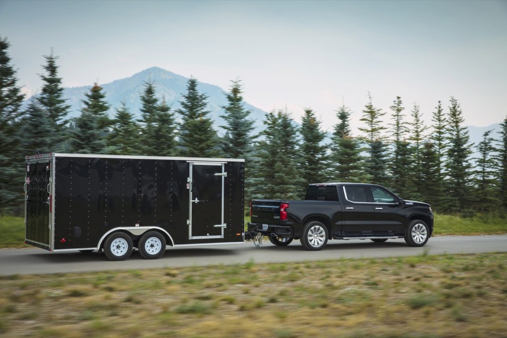 2019 Chevrolet Silverado High Country towing a trailer in Wyoming 002