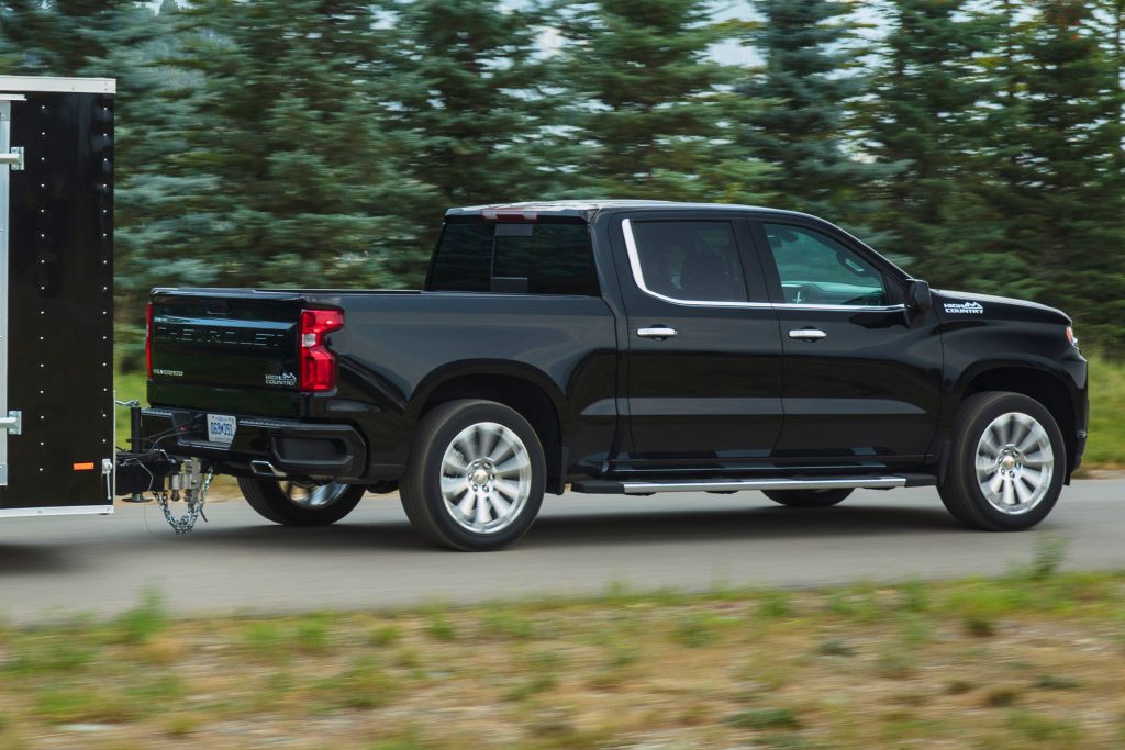2019 Chevrolet Silverado High Country towing a trailer in Wyoming 007