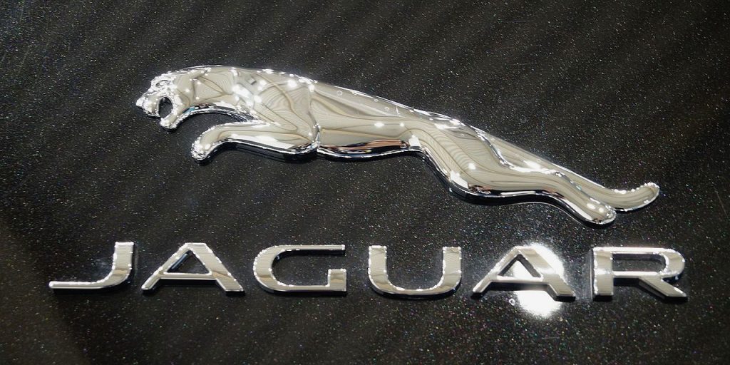 A polished Jaguar badge.