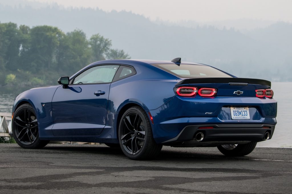 Rear three quarters view of the 2024 Chevy Camaro generation.