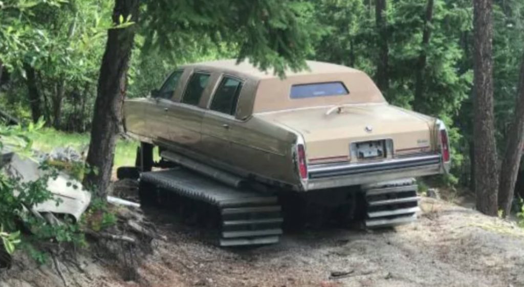 Cadillac Brougham limo turned snowmobile 02