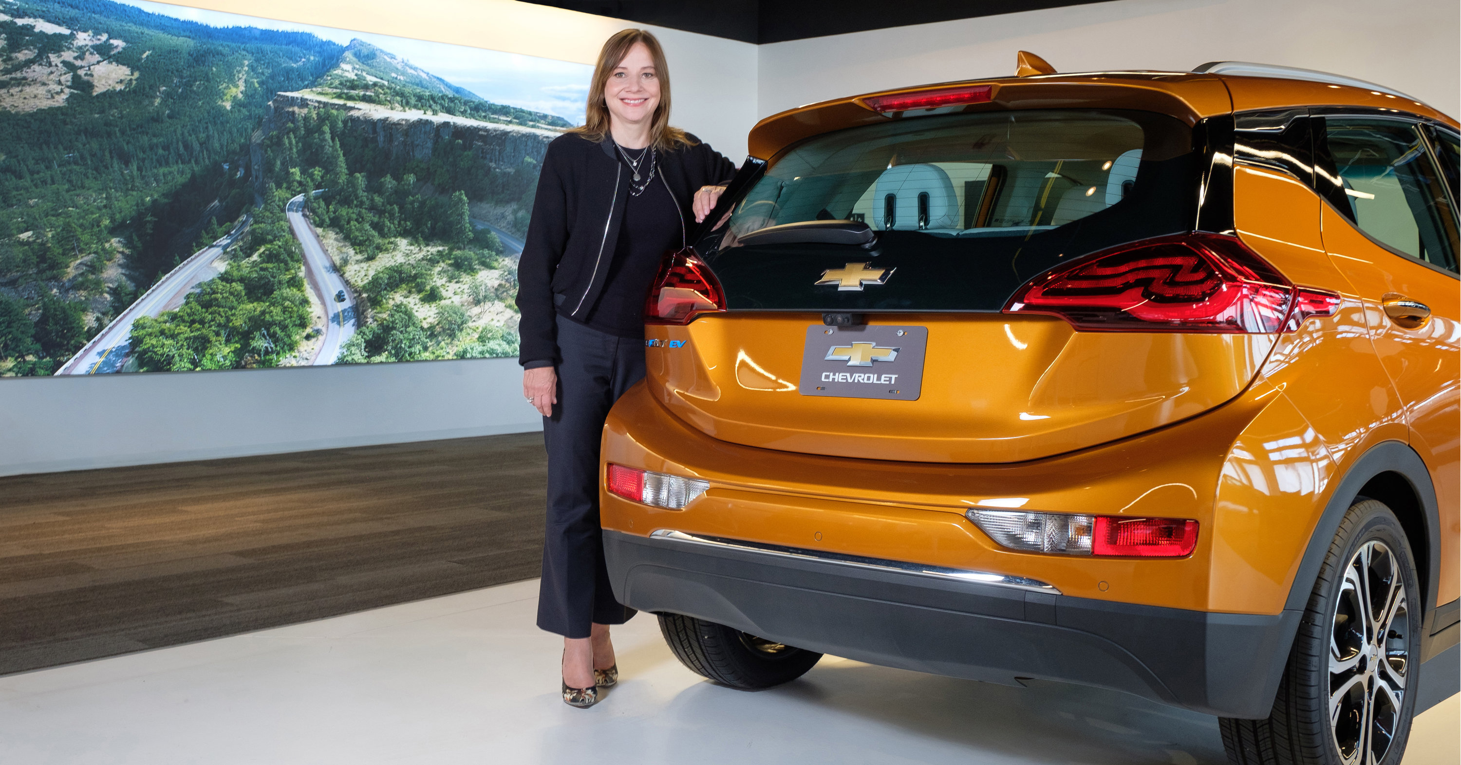 GM Chairman and CEO Mary Barra and Chevrolet Bolt EV
