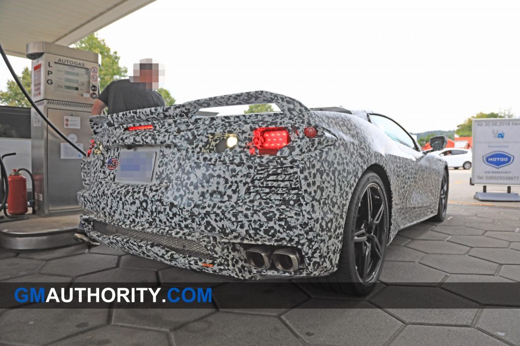 A close-up photo of a prototype for the road-going C8 Corvette.