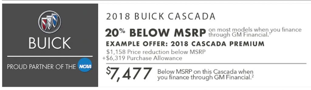 2018 Buick Cascada October 2018 Incentive