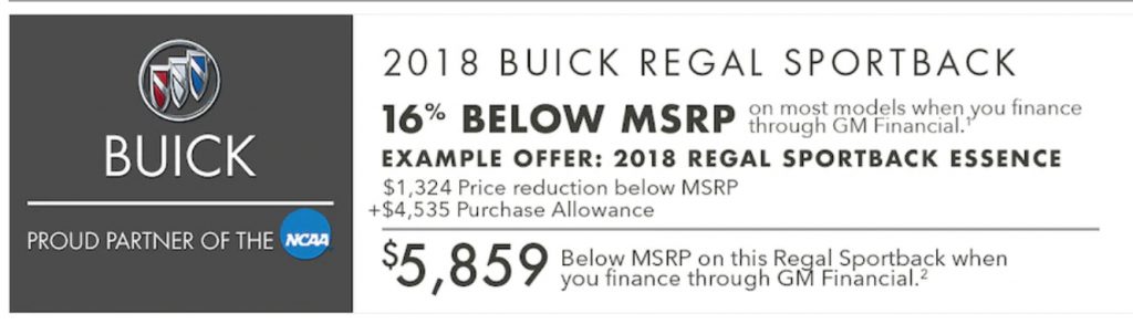 2018 Buick Regal Incentive October 2018