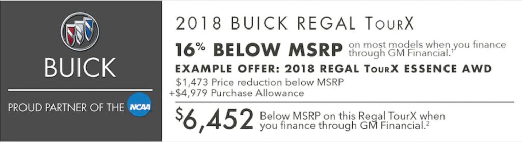Buick Regal TourX Incentive October 2018