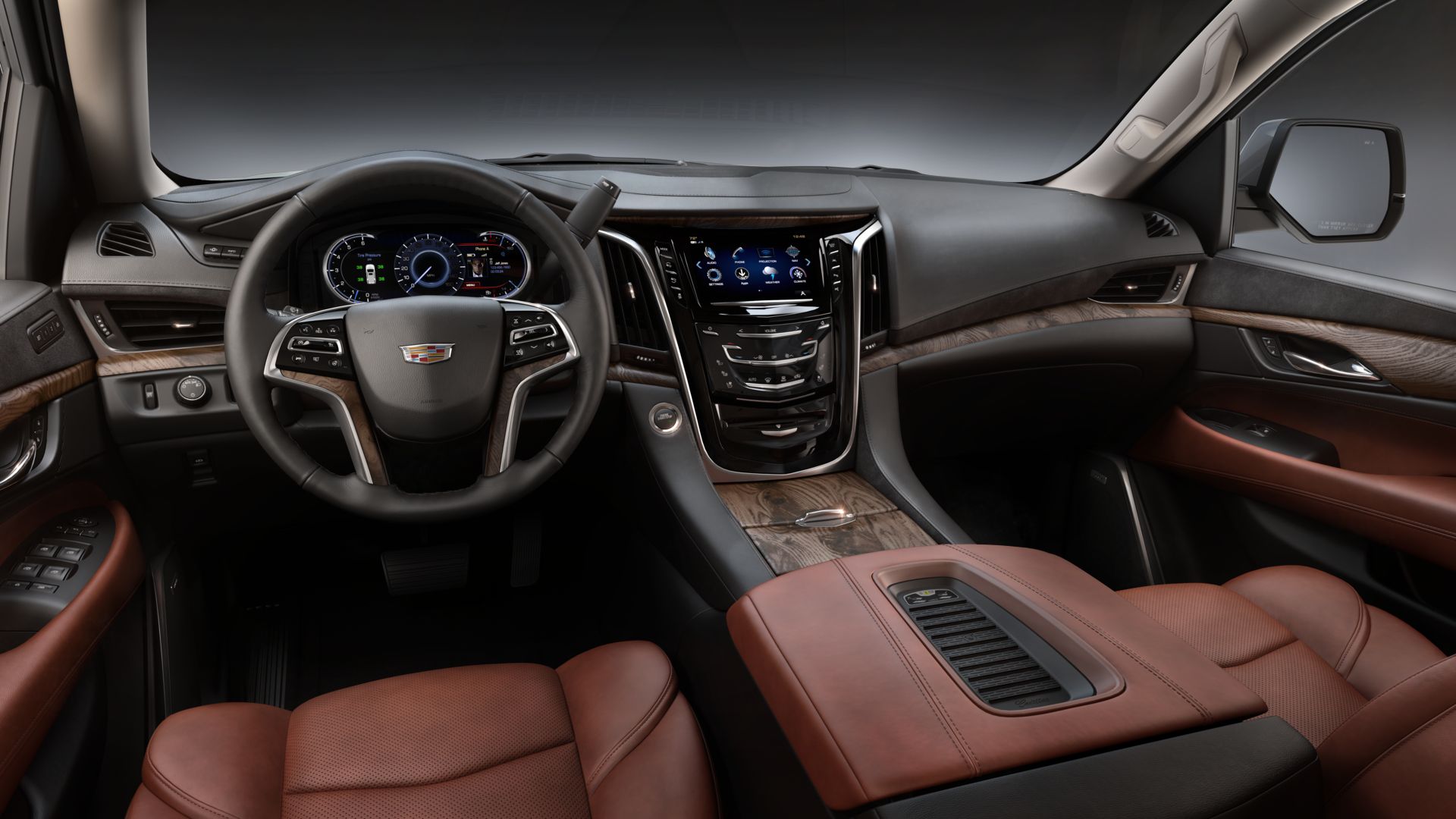 2019 Cadillac Escalade Kona Brown leather interior with Jet Black HEY