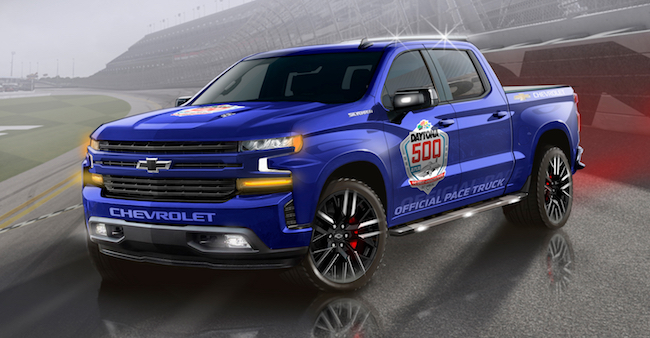 Dale Earnhardt Jr., a two-time Daytona 500 winner, will drive the 2019 Chevrolet Silverado pace truck to lead the field to green for the 61st running of The Great American Race. This is the first time the Daytona 500 will be paced by a pickup truck. The Silverado pace truck is powered by a production 6.2L V-8 engine that delivers 420 hp and 460 lb-ft of torque.