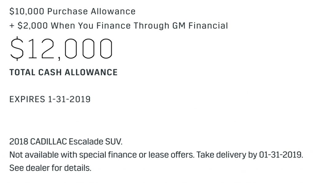 2018 Cadillac Escalade Jan 2019 Incentive 001