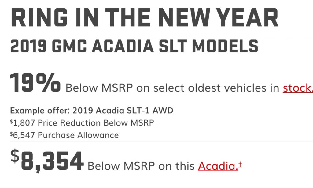 2019 GMC Acadia Jan 2019 Incentive