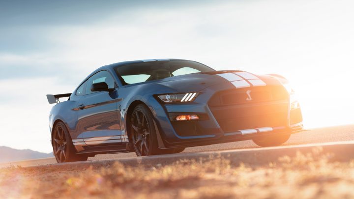S550 Ford Mustang Shelby GT500 front three quarter angle.