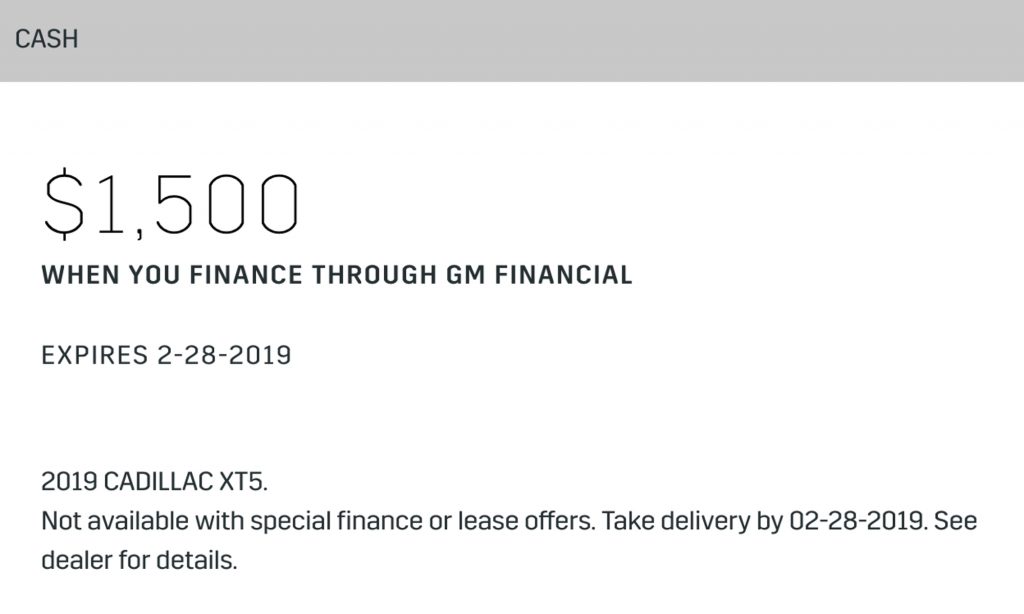Cadillac XT5 Feb 2019 Incentive