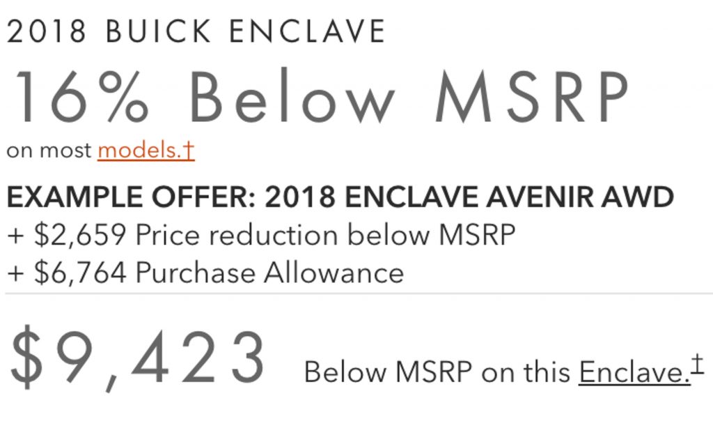 2018 Buick Enclave March 2019 Incentive