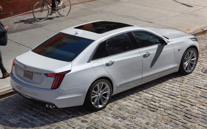 Rear three-quarter view of the Cadillac CT6.