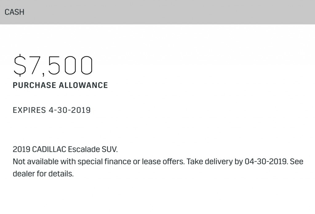 Cadillac Escalade Incentive April 2019