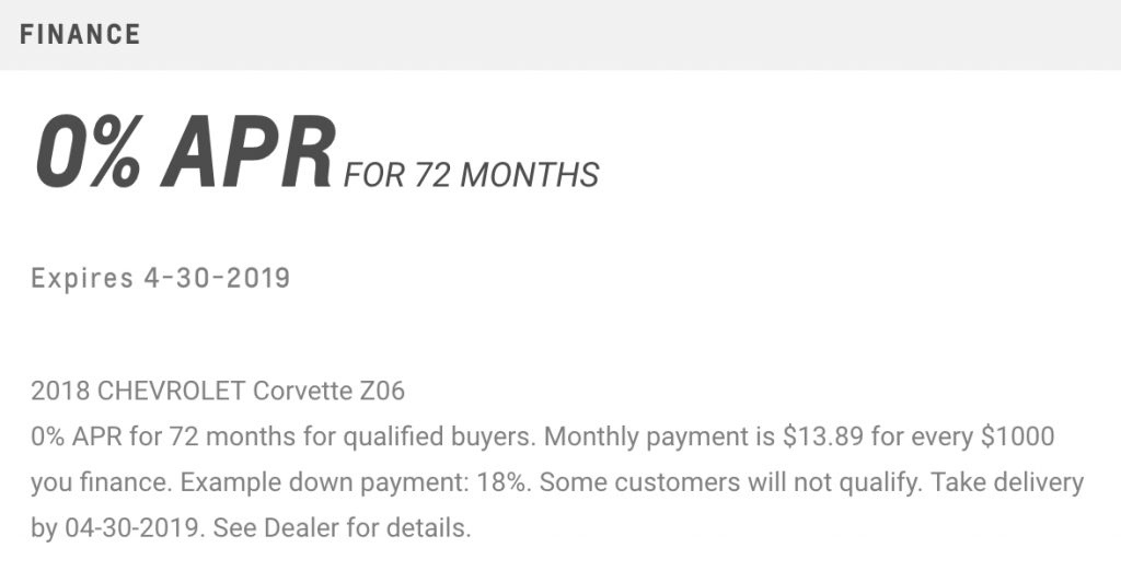 Chevrolet Corvette April 2019 Incentive